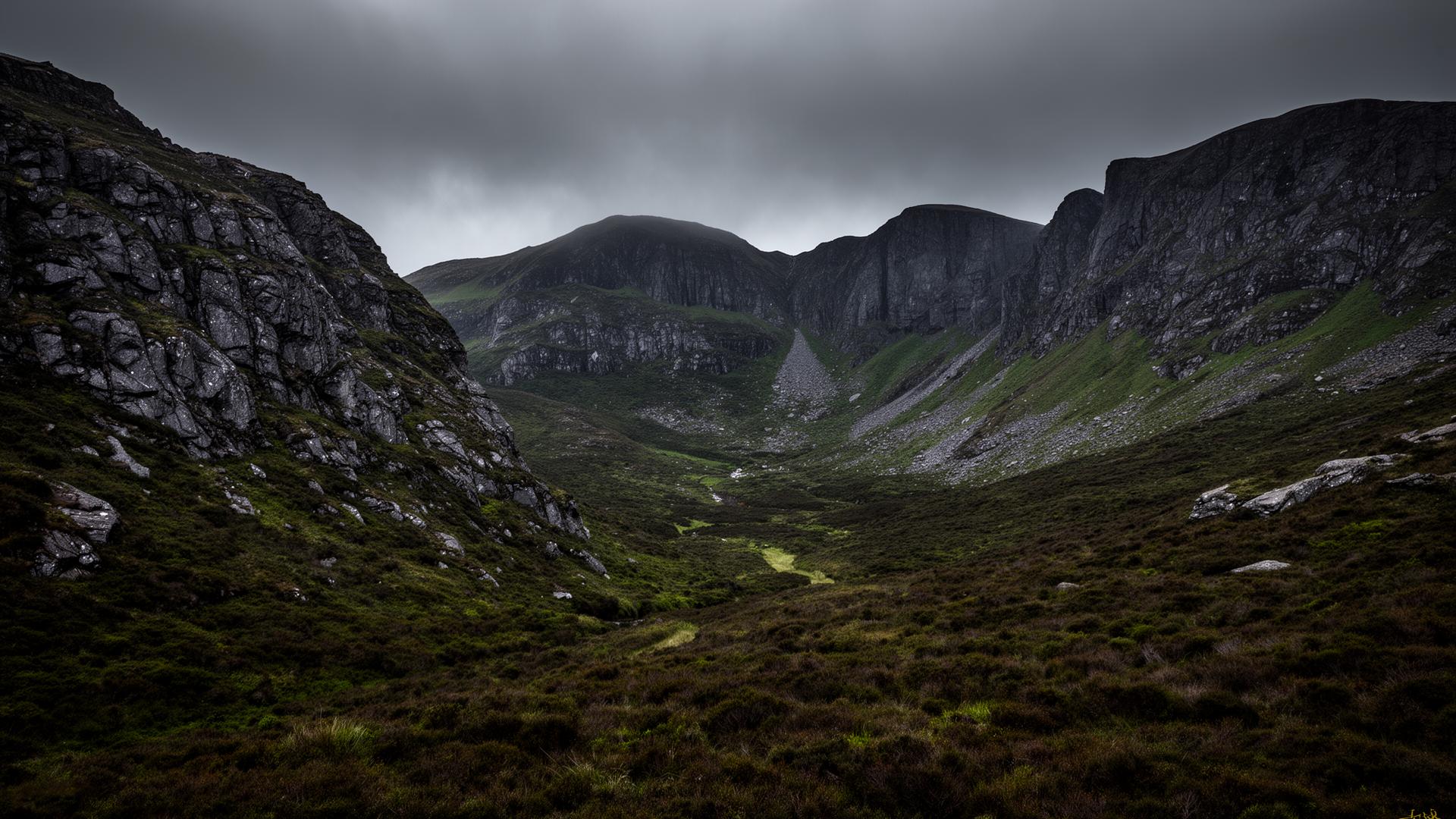 Rugged dramatic landscape of the Poisoned Glen and Dunlewey area in Donegal, Ireland